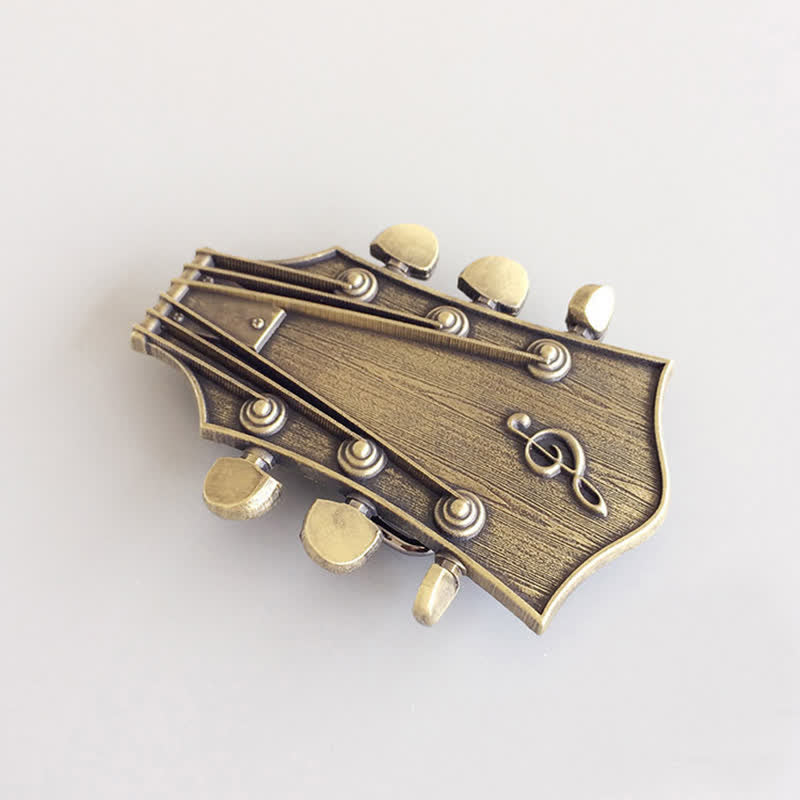 Cintura in pelle con fibbia musicale per chitarra in bronzo fai da te da uomo