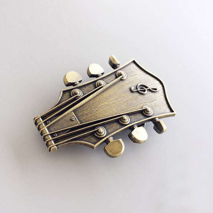 Cintura in pelle con fibbia musicale per chitarra in bronzo fai da te da uomo - image 2