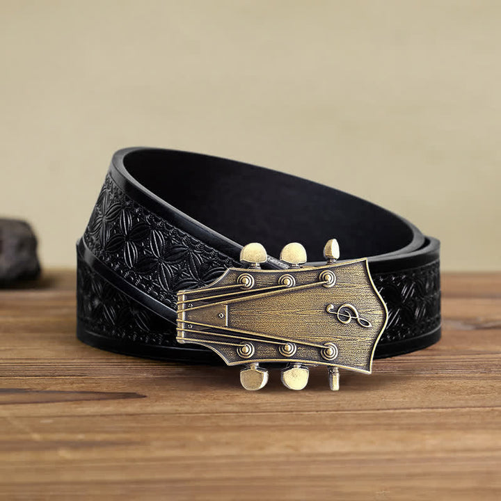 Cintura in pelle con fibbia musicale per chitarra in bronzo fai da te da uomo