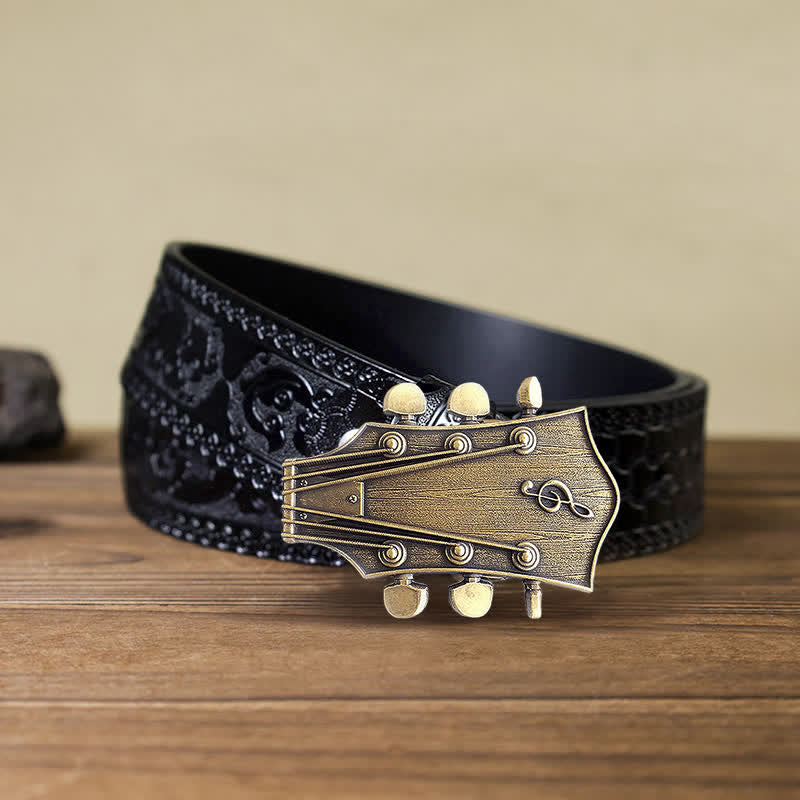 Cintura in pelle con fibbia musicale per chitarra in bronzo fai da te da uomo