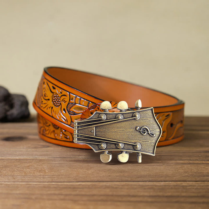 Cintura in pelle con fibbia musicale per chitarra in bronzo fai da te da uomo