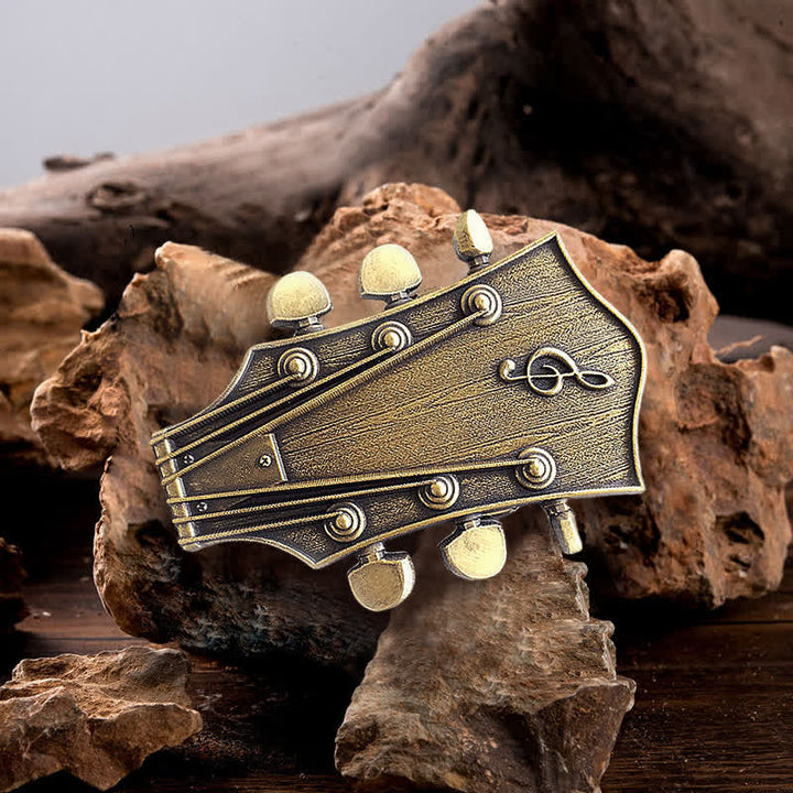 Cintura in pelle con fibbia musicale per chitarra in bronzo fai da te da uomo
