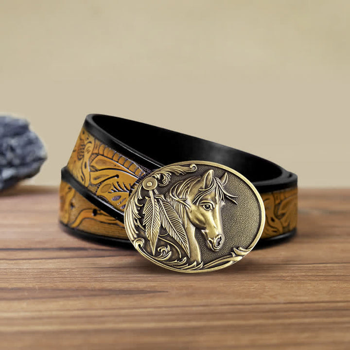 Cintura in pelle con fibbia in bronzo a forma di cavallo fai da te da uomo
