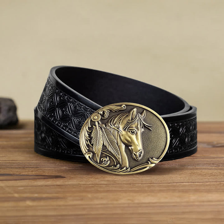 Cintura in pelle con fibbia in bronzo a forma di cavallo fai da te da uomo