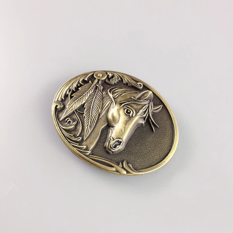 Cintura in pelle con fibbia in bronzo a forma di cavallo fai da te da uomo