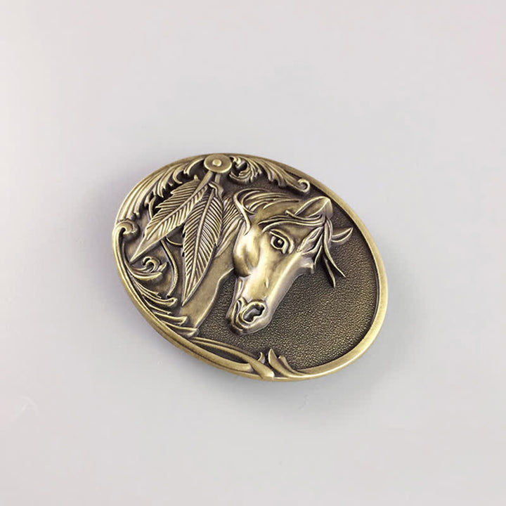 Cintura in pelle con fibbia in bronzo a forma di cavallo fai da te da uomo