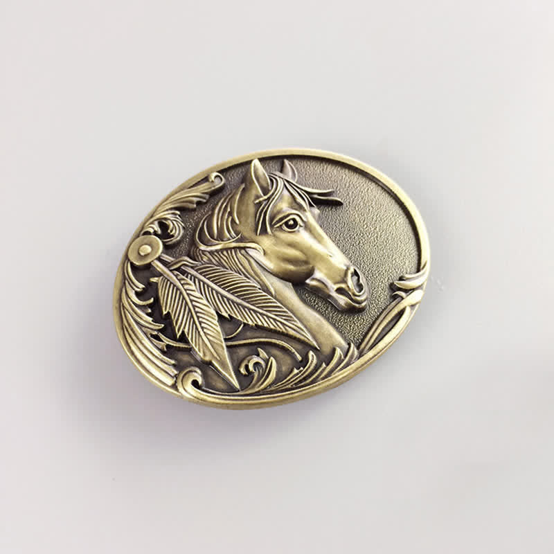 Cintura in pelle con fibbia in bronzo a forma di cavallo fai da te da uomo