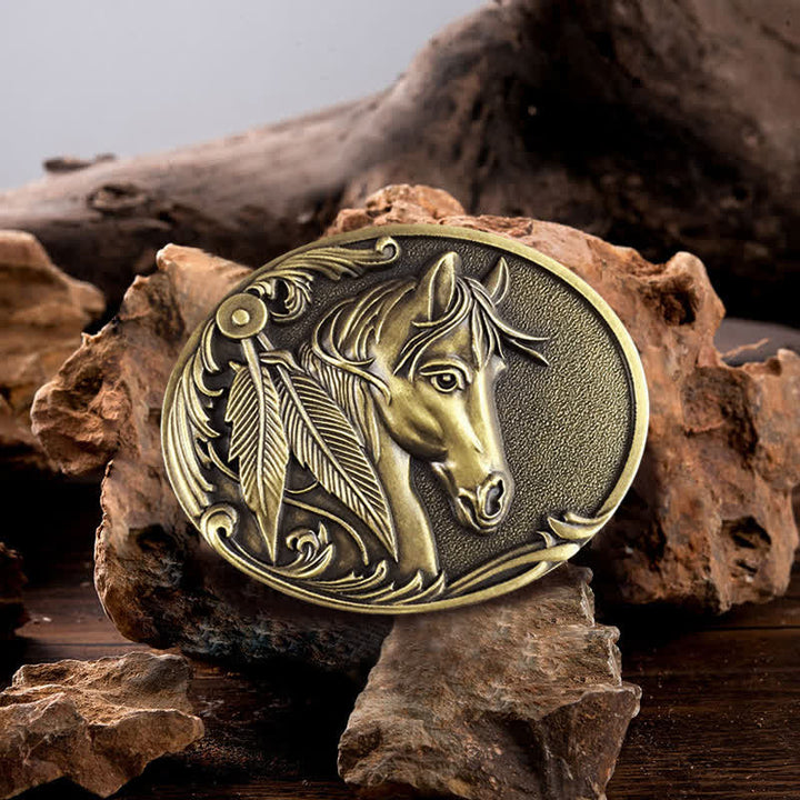 Cintura in pelle con fibbia in bronzo a forma di cavallo fai da te da uomo