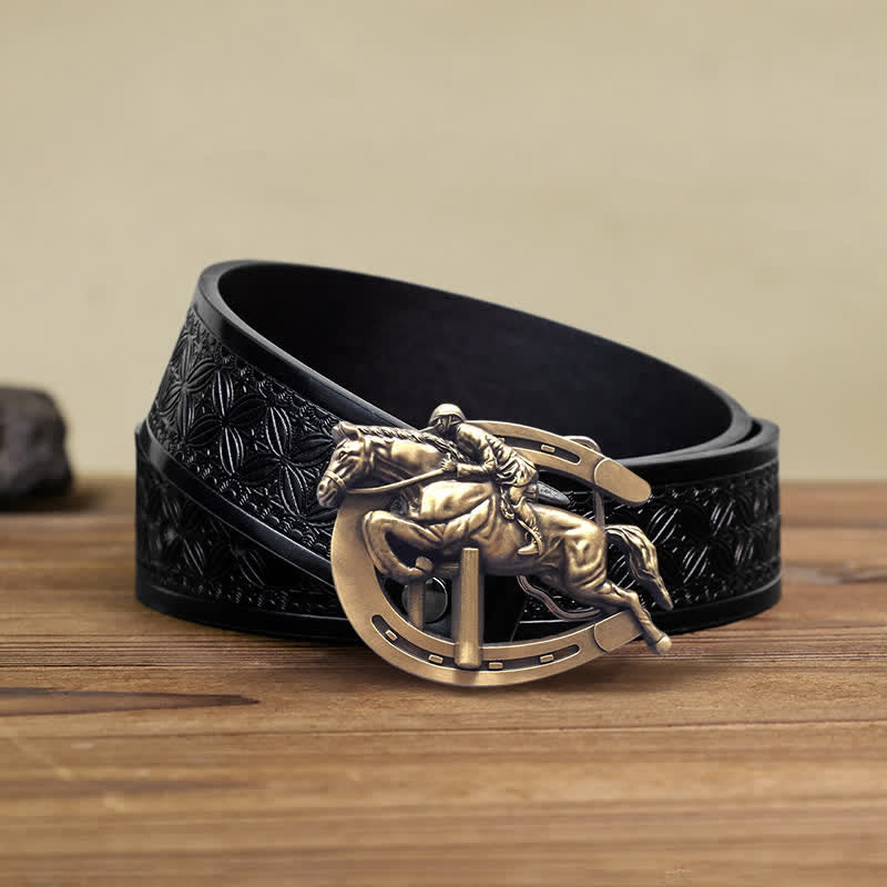 Cintura in pelle con fibbia per spettacoli equestri fai da te da uomo - Equitazione - Cintura in tessuto goffrato nero (40) - image 6