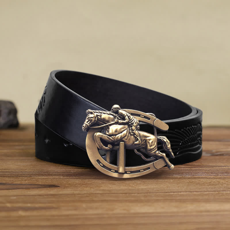 Cintura in pelle con fibbia per spettacoli equestri fai da te da uomo - Equitazione - Cintura aquila in rilievo nera (40) - image 5
