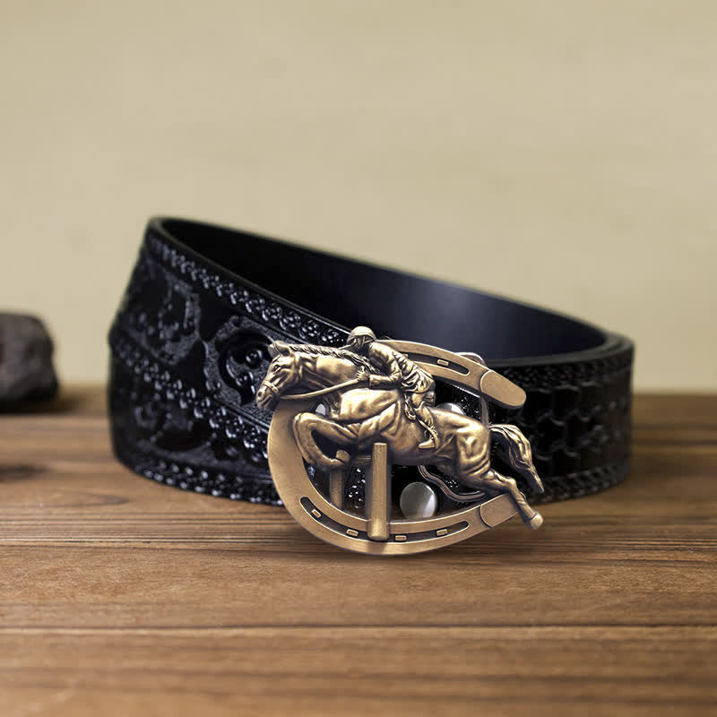 Cintura in pelle con fibbia per spettacoli equestri fai da te da uomo - Equitazione - Cintura nera intagliata (40) - image 7