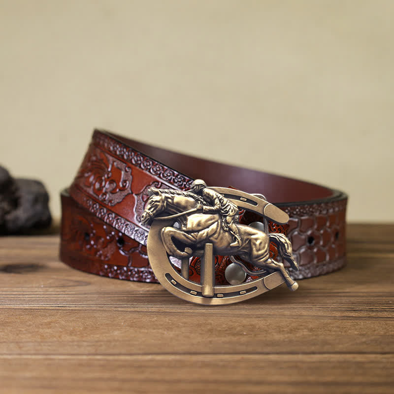 Cintura in pelle con fibbia per spettacoli equestri fai da te da uomo - Equitazione - Cintura marrone intagliata (40) - image 8