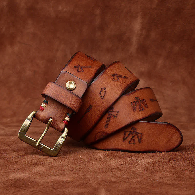 Cintura in pelle con incisione laser modello Totem - Marrone-giallastro - 44 - image 0