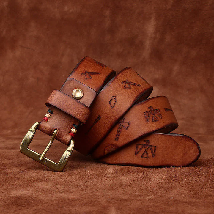 Cintura in pelle con incisione laser modello Totem - Marrone-giallastro - 44 - image 0