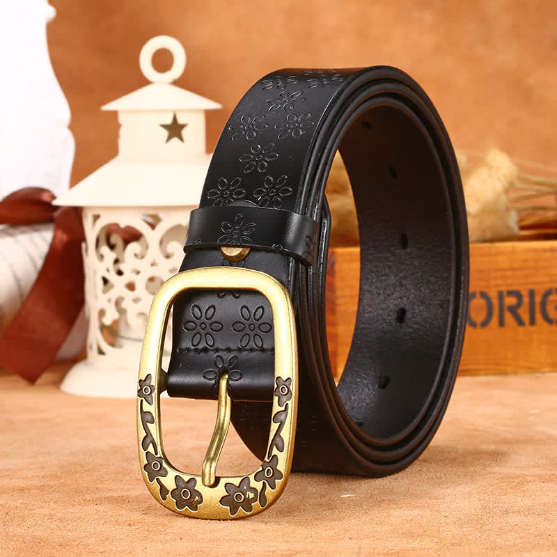 Cintura in pelle con motivo a fiori di prugna da donna - Nero - 36 - image 2