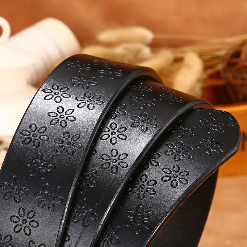 Cintura in pelle con motivo a fiori di prugna da donna