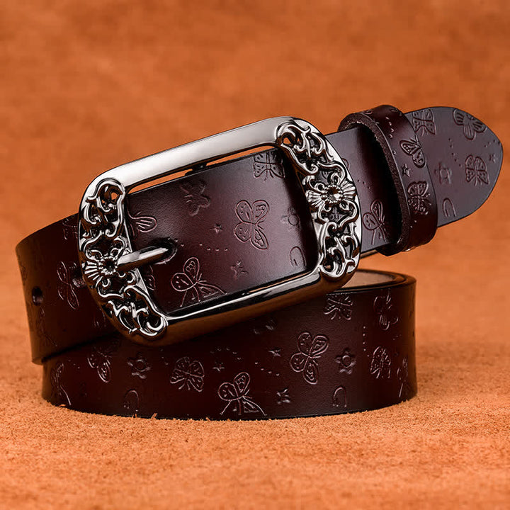 Cintura in pelle di lusso ed elegante con stampa a farfalla da donna - Caffè - 40 - image 0
