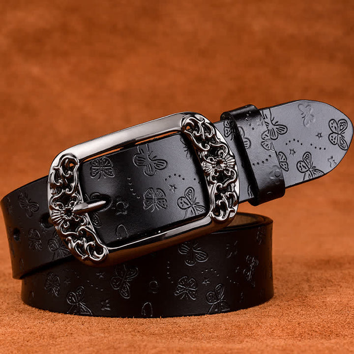 Cintura in pelle di lusso ed elegante con stampa a farfalla da donna