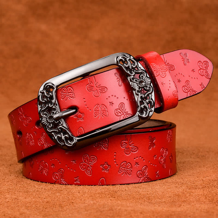 Cintura in pelle di lusso ed elegante con stampa a farfalla da donna