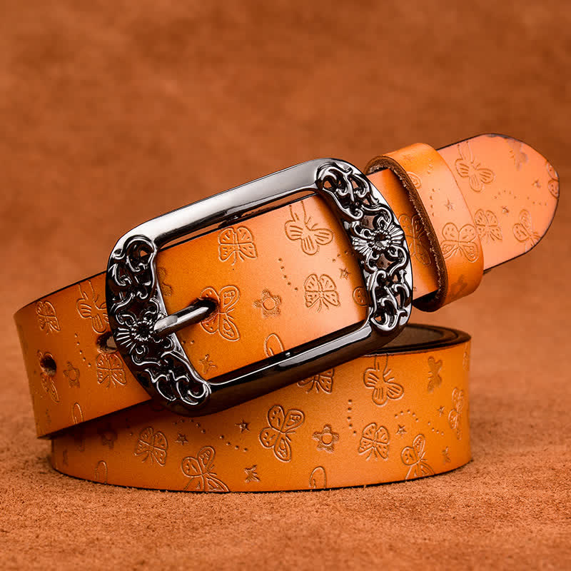Cintura in pelle di lusso ed elegante con stampa a farfalla da donna