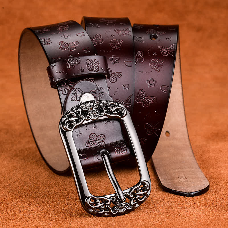 Cintura in pelle di lusso ed elegante con stampa a farfalla da donna