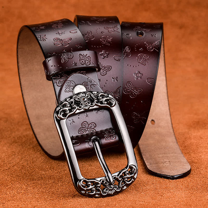 Cintura in pelle di lusso ed elegante con stampa a farfalla da donna