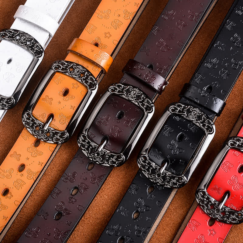 Cintura in pelle di lusso ed elegante con stampa a farfalla da donna