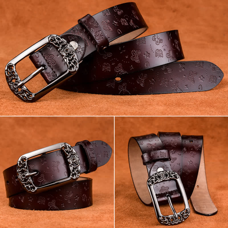 Cintura in pelle di lusso ed elegante con stampa a farfalla da donna