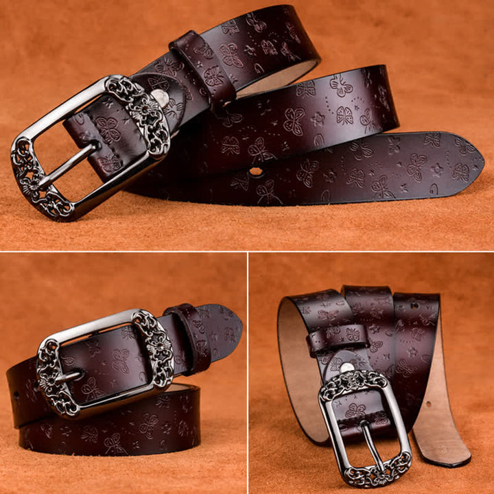 Cintura in pelle di lusso ed elegante con stampa a farfalla da donna