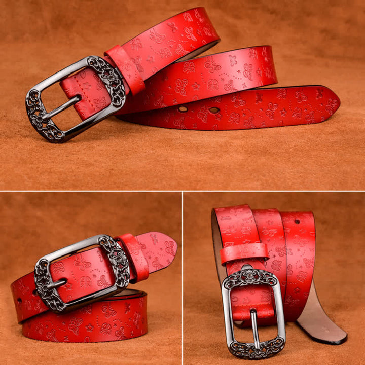 Cintura in pelle di lusso ed elegante con stampa a farfalla da donna