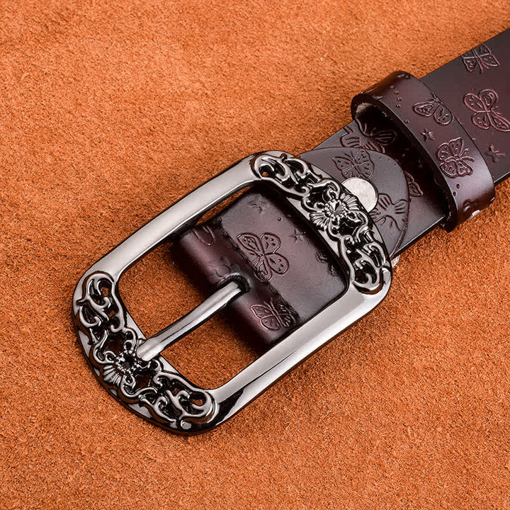 Cintura in pelle di lusso ed elegante con stampa a farfalla da donna