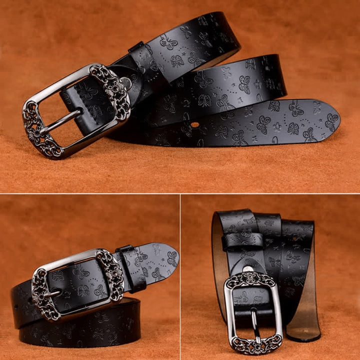 Cintura in pelle di lusso ed elegante con stampa a farfalla da donna