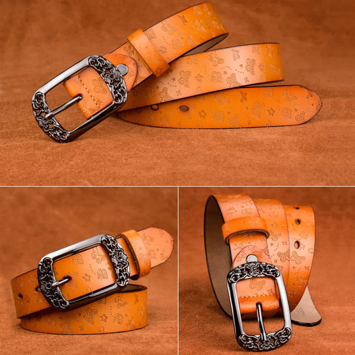Cintura in pelle di lusso ed elegante con stampa a farfalla da donna