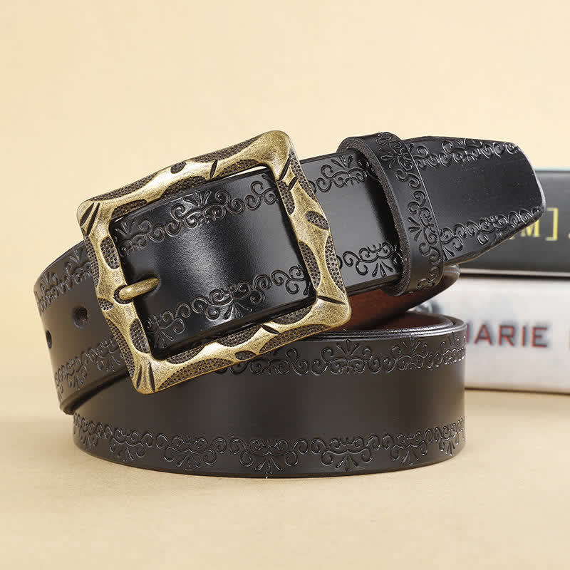 Cintura in pelle con fibbia rettangolare e cinturino floreale - Nero - 44 - image 11