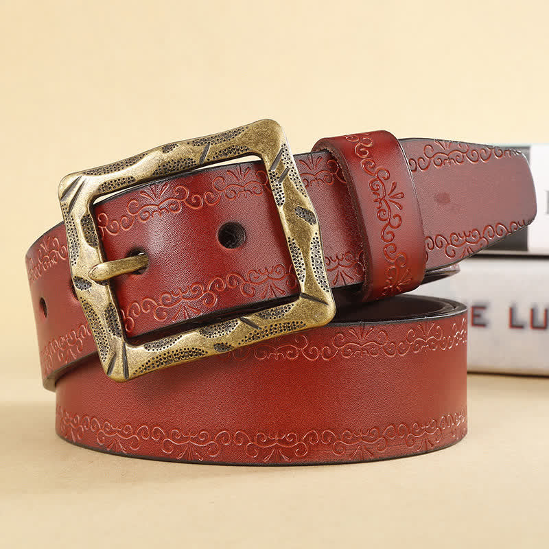 Cintura in pelle con fibbia rettangolare e cinturino floreale - Rosso - 44 - image 12