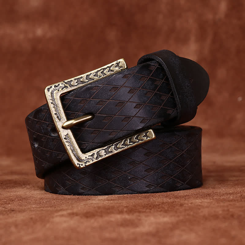Cintura in pelle con diamante in rilievo vintage progettata - Nero - 50" - image 5