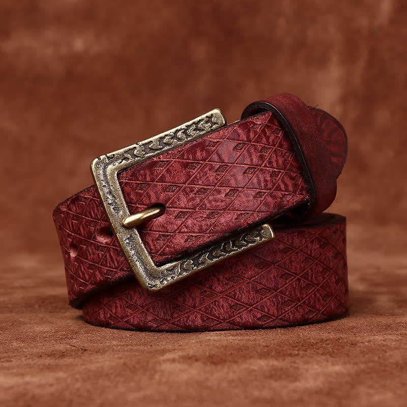 Cintura in pelle con diamante in rilievo vintage progettata - Marrone-rossastro - 50" - image 11
