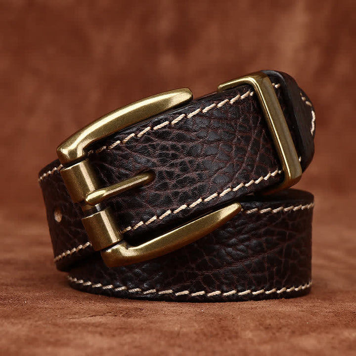 Cintura in pelle robusta con stampa retrò in pelle di bisonte