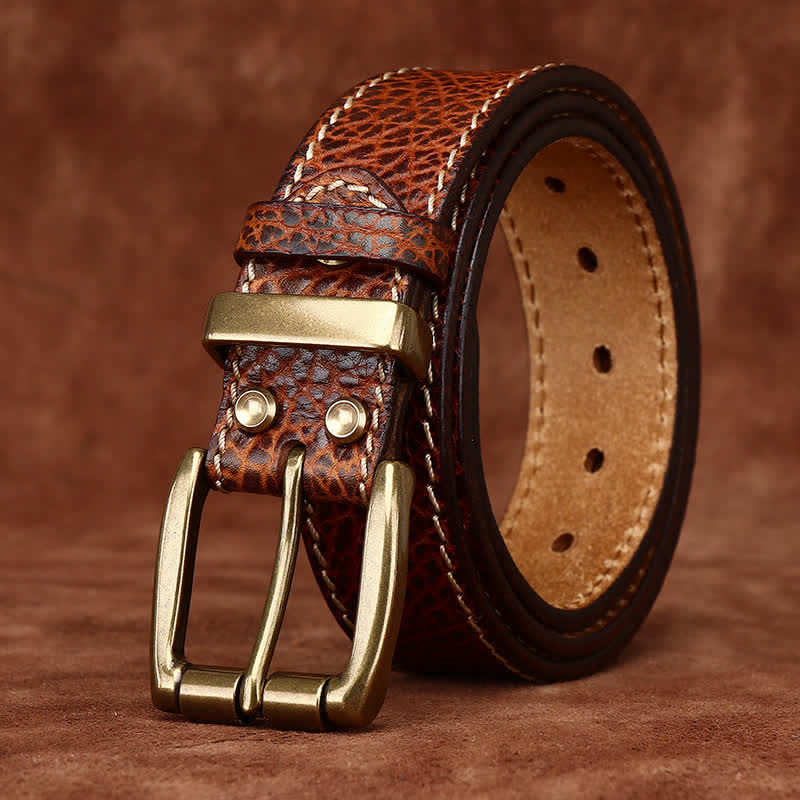 Cintura in pelle robusta con stampa retrò in pelle di bisonte