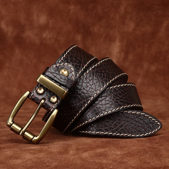 Cintura in pelle robusta con stampa retrò in pelle di bisonte