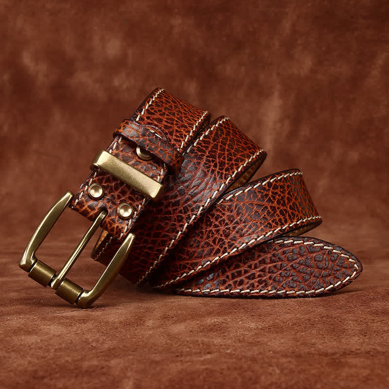 Cintura in pelle robusta con stampa retrò in pelle di bisonte