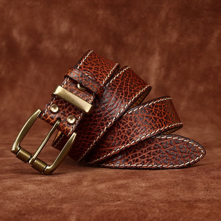Cintura in pelle robusta con stampa retrò in pelle di bisonte