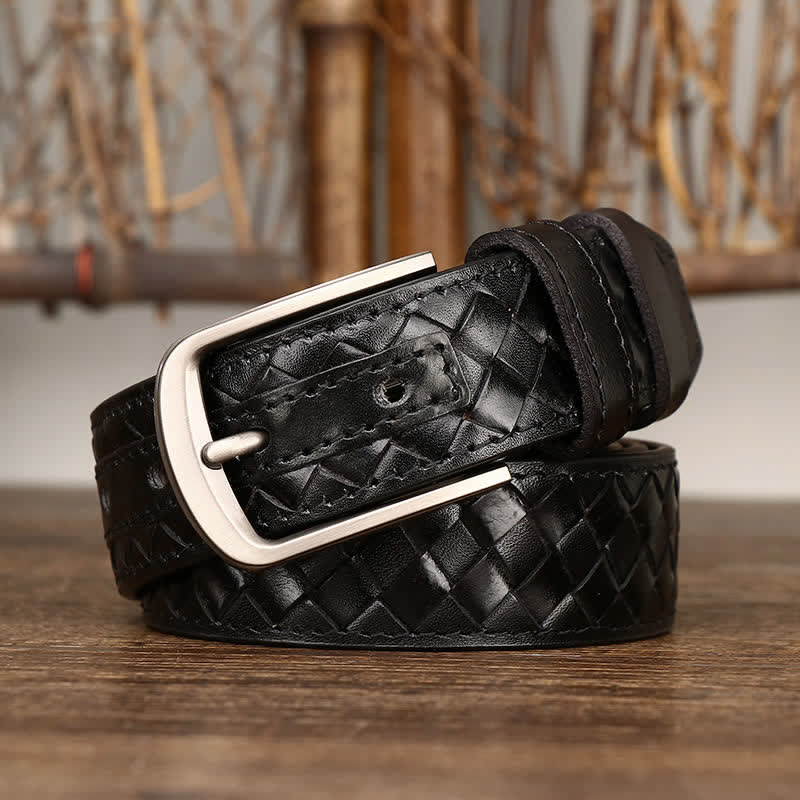 Cintura in pelle di mucca con fibbia in rame intrecciata alla moda - Nero - 44 - image 10