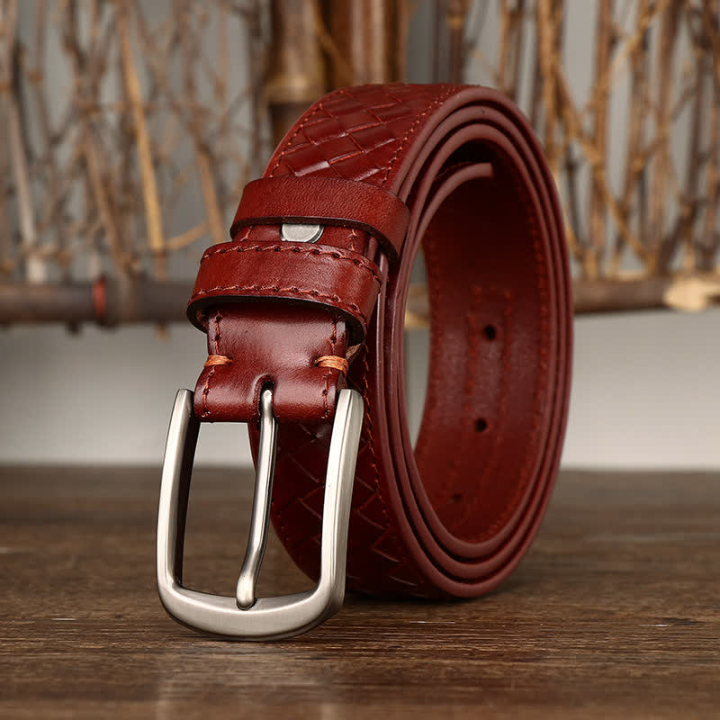 Cintura in pelle di mucca con fibbia in rame intrecciata alla moda - image 27