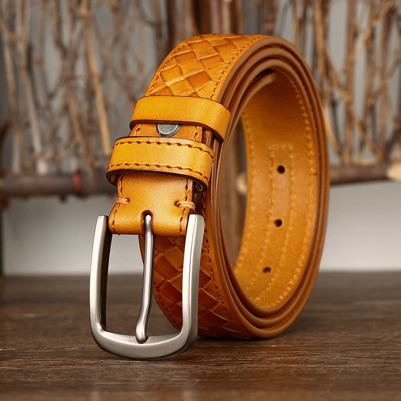 Cintura in pelle di mucca con fibbia in rame intrecciata alla moda - image 20