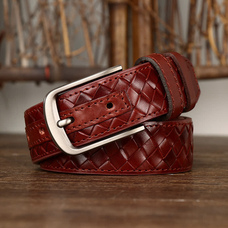 Cintura in pelle di mucca con fibbia in rame intrecciata alla moda - Marrone - 44 - image 22