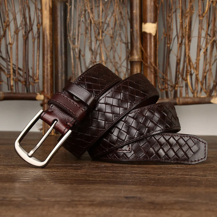 Cintura in pelle di mucca con fibbia in rame intrecciata alla moda