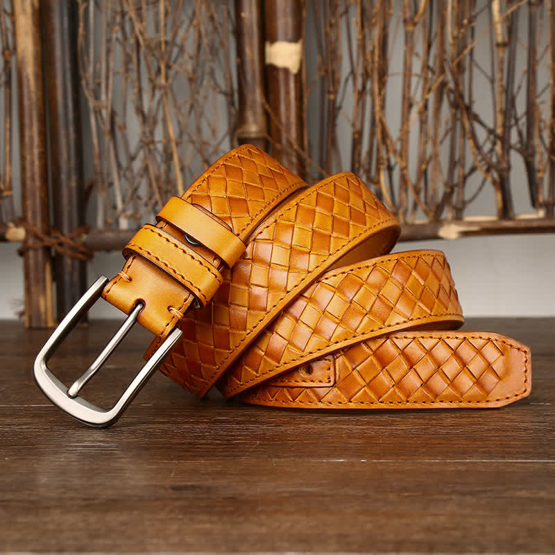Cintura in pelle di mucca con fibbia in rame intrecciata alla moda