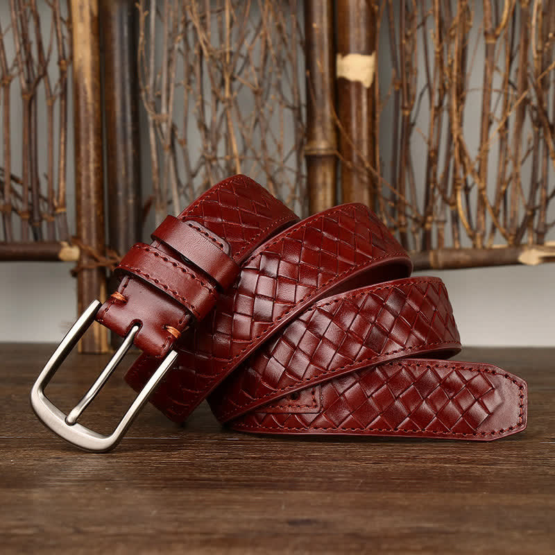 Cintura in pelle di mucca con fibbia in rame intrecciata alla moda - image 25