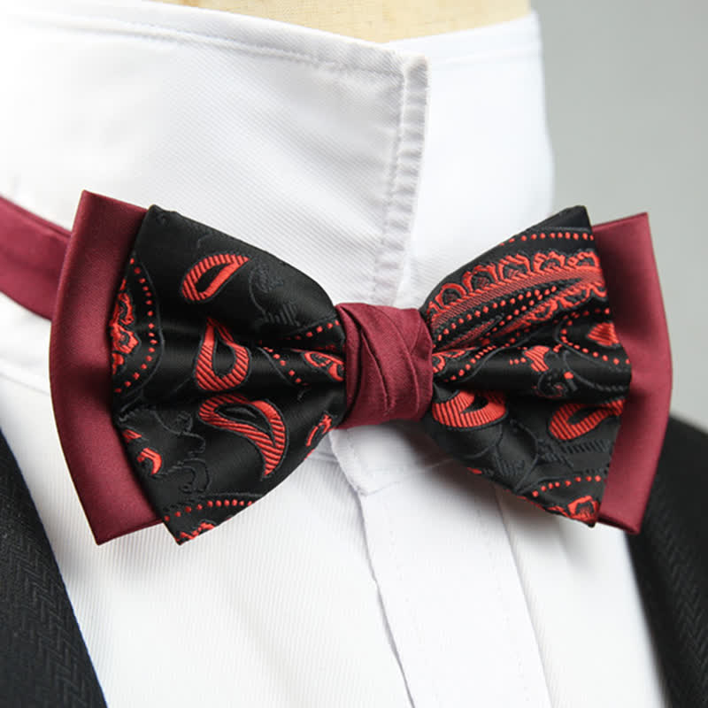 Papillon da sposo a doppio strato con motivo floreale Paisley da uomo